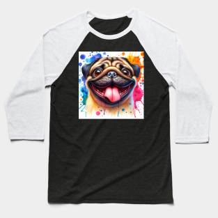 Pug Dog Smiles Baseball T-Shirt